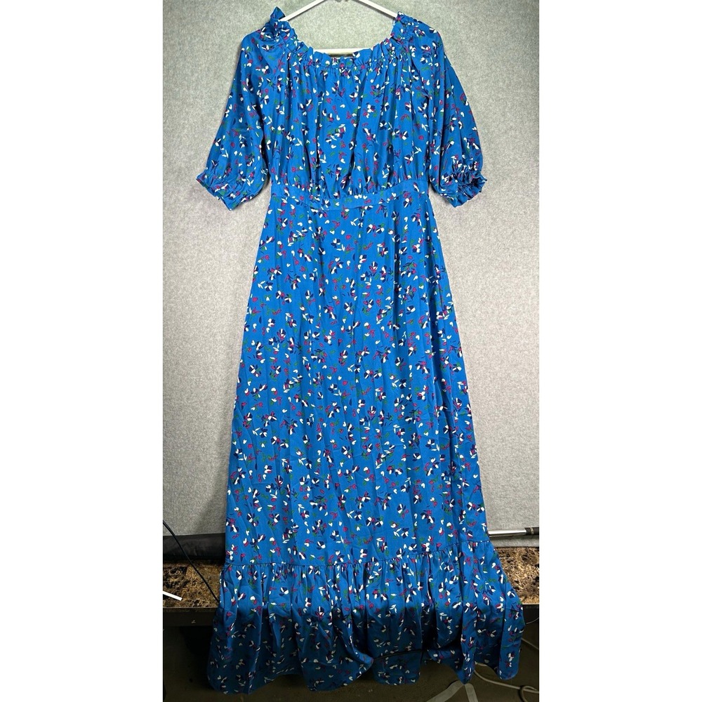 Charles Henry Blue Floral Off Shoulder Maxi Dress Womens M 3/4 Sleeve Lined